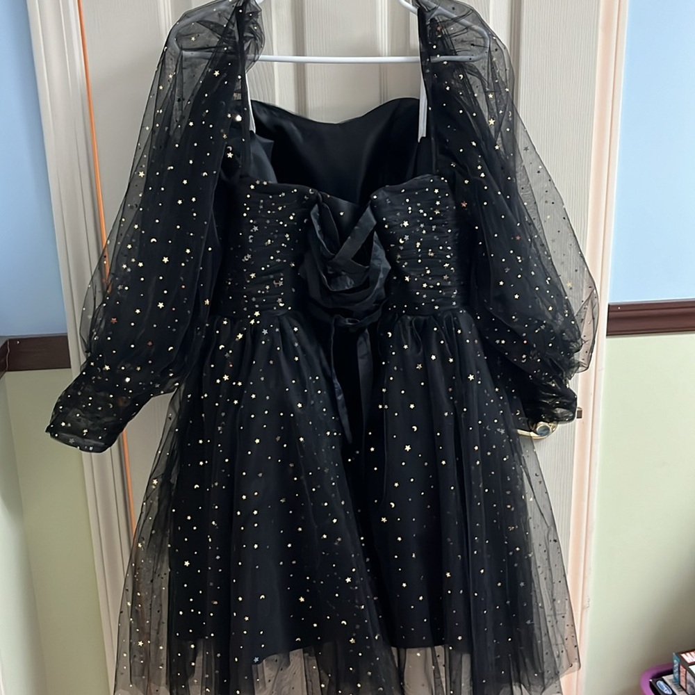 Dress, black with stars, lace up back,16, NWOT - Picture 2 of 5